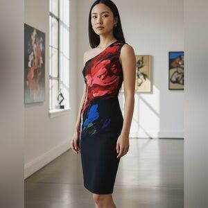 Bisou Bisou black party dress asymmetrical shoulder.sz 6